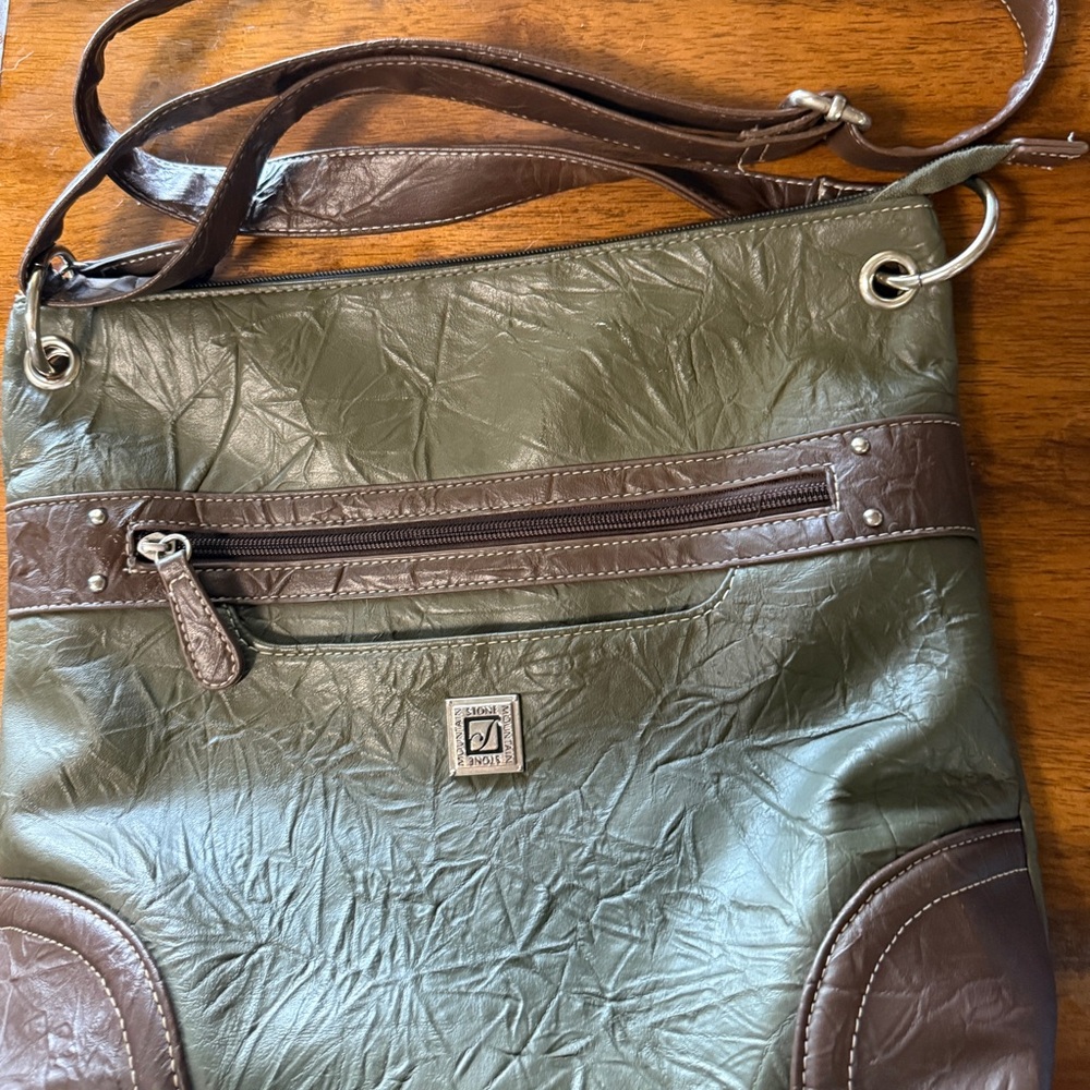 Stone Mountain Purse Shoulder Crossbody Olive Green and Brown Women's Bag